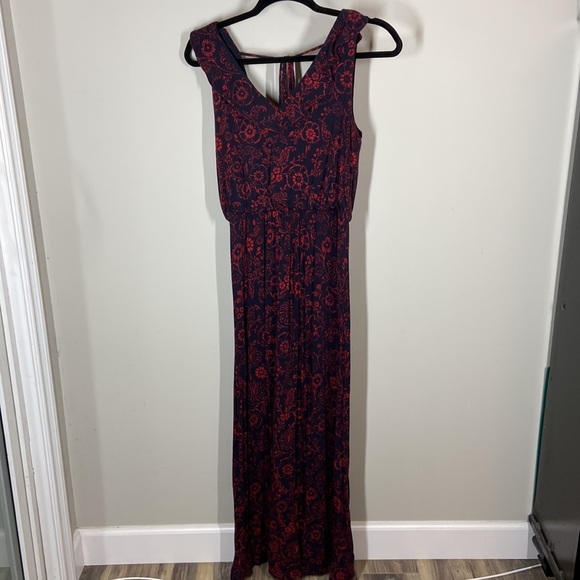 LOFT red & black Maxi Dress with Ruffle - Sz S - Picture 5 of 12